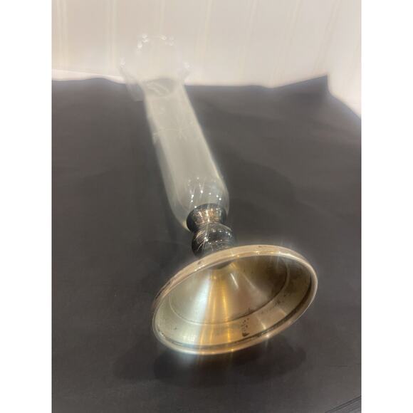 Vintage Web Pewter & Etched Crystal Bud Vase Scalloped Edge Wheat Design 11" - Picture 4 of 7